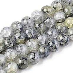 Pale Goldenrod Baking Painted Crackle Glass Bead Strands, Round, Pale Goldenrod, 8mm, Hole: 1.3~1.6mm, about 100pcs/strand, 31.4 inch