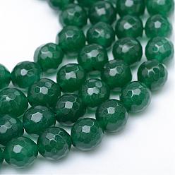 Sea Green Natural White Jade Bead Strands, Dyed, Faceted, Round, Sea Green, 10~11mm, Hole: 1mm, about 37~39pcs/strand, 14.37~14.57 inch
