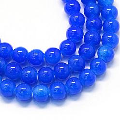 Azul Royal De vidrio para hornear de jade imitación pintada hebras de grano redondo, azul real, 8.5~9 mm, agujero: 1.5 mm, sobre 105 unidades / cadena, 31.8 pulgada