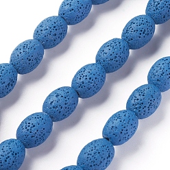 Steel Blue Natural Lava Rock Beads Strands, Dyed, Rice, Steel Blue, 15~15.5x11~11.5mm, Hole: 2mm, about 27pcs/Strand, 15.94 inch(40.5cm)