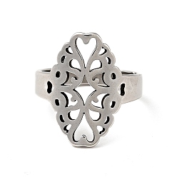 Color de Acero Inoxidable 201 anillo de dedo grueso ovalado de acero inoxidable con flor para mujer, color acero inoxidable, tamaño de EE. UU. 6 1/4 (16.7 mm)