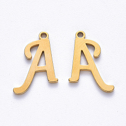Letter A Vacuum Plating 201 Stainless Steel Charms, Laser Cut, Golden, Letter.A, 12x9x1mm, Hole: 1.0mm