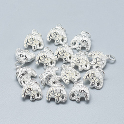 Silver 925 Sterling Silver Charms, with Jump Ring, Elephant, Silver, 11x11x7mm, Hole: 4mm