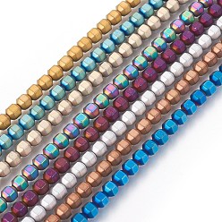 Mixed Color Electroplated Non-magnetic Synthetic Hematite Beads Strands, Polygon, Mixed Color, 4x4mm, Hole: 0.8mm, about 97pcs/strand, 15.55 inch(39.5cm)
