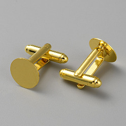 Golden Brass Cuff Button, Cufflink Findings for Apparel Accessories, Golden, 16x10mm