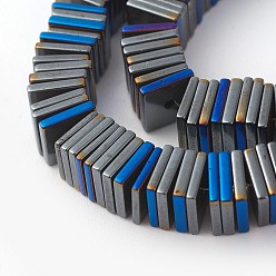 Blue Plated Electroplated Non-magnetic Synthetic Hematite Beads Strands, Half Plated, Square Heishi Beads, Thin Slice Beads, Blue Plated, 6x6x1mm, Hole: 0.8mm, about 381pcs/strand, 14.96 inch(38cm)