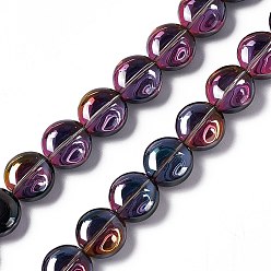 Púrpura Abalorios de vidrio electrochapa, chapado en arco iris , plano y redondo, púrpura, 12~12.5x6.5 mm, agujero: 1 mm, sobre 50 unidades / cadena, 23.62 pulgada (60 cm)