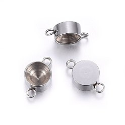 Stainless Steel Color 201 Stainless Steel Cabochon Connector Settings, Flat Round, Stainless Steel Color, Fit For 7mm Rhinestone, 14x8x4mm, Hole: 1.8mm