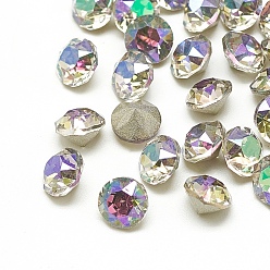 Ghost Light Pointed Back Glass Rhinestone Cabochons, Back Plated, Faceted, Diamond, Ghost Light, 6x5.5mm