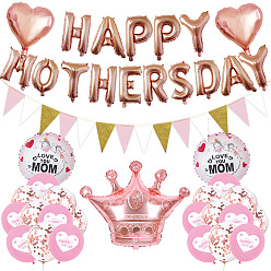 Pink Mother's Day Theme Party Decoration Kit, Including Banner Flag, Word Happy Mother's Day & Crown Balloon, Gold Cord, Balloon Glue for Party Background Decoratio, Pink, 304.8mm
