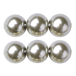 Gris Clair Brins de perles rondes en verre teinté écologique, Grade a, cordon en coton fileté, gainsboro, 8mm, Trou: 0.7~1.1mm, Environ 52 pcs/chapelet, 15 pouce