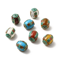 Or Antique Perles de cire d'abeille en laiton, avec turquoise synthétique, colonne, Or antique, 27~29x23~24mm, Trou: 2mm