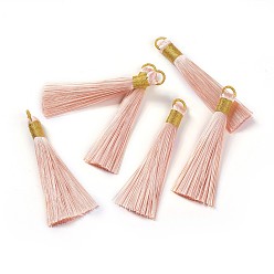 Pink Nylon Tassel Big Pendants, with Iron Findings, Golden, Pink, 80x8.5mm, Hole: 5x6.5mm