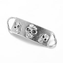 Antique Silver Tibetan Style Alloy Links connectors, Rectangle with Skull, Cadmium Free & Lead Free, Antique Silver, 41x12x3mm, Hole: 8x4mm, about 310pcs/1000g