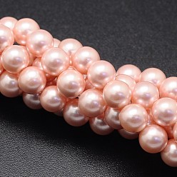 Light Coral Shell Pearl Beads Strands, Round, Light Coral, 8mm, Hole: 1mm, about 49pcs/strand, 16 inch