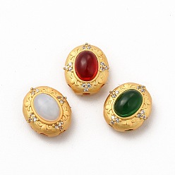 Mixed Color Long-Lasting Rack Plating Brass Multi-Strand Links,  with Synthetic Opal/Ruby in Zoisite, Oval, Golden, Mixed Color, 12x10x7mm, Hole: 2mm