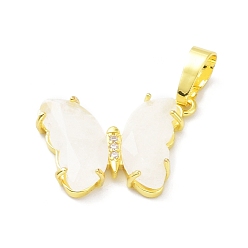 Quartz Crystal Natural Quartz Crystal Pendants, with Rack Plating Golden Plated Brass Findings, Cadmium Free & Lead Free, Faceted Butterfly Charms, 17x22.5x4mm, Hole: 8x5mm