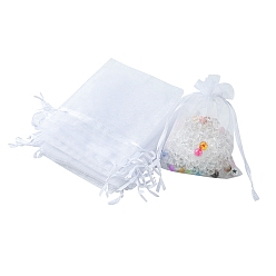 Blanco Bolsas de organza bolsas de almacenamiento de joyas, Bolsas de regalo con cordón de malla para fiesta de boda, blanco, 12x9 cm