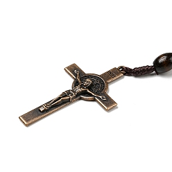 Brun De Noix De Coco Colliers à pendentif croix crucifix religieux en alliage, collier de perles de bois, brun coco, 24-3/4 pouce (63 cm)