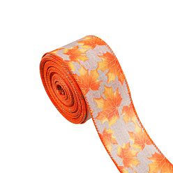 Leaf 10 Yards Thanksgiving Day Printed Polyester Ribbons, Flat, Leaf, 2-1/2 inch(63mm)