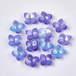 Slate Blue Cellulose Acetate(Resin) Bead Caps, 4-Petal, Flower, Slate Blue, 14x14x6mm, Hole: 1.2mm