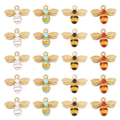 Couleur Mélangete 20 pcs 4 couleurs pendentifs en alliage d'émail, or et de lumière, abeilles, couleur mixte, 17.5x22.5x4mm, Trou: 2mm, 5 pcs / couleur