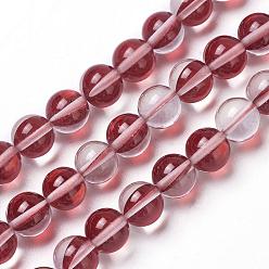 Rouge Foncé Brins synthétiques de perles de lune, teint, perles holographiques, demi couleur ab plaqué, ronde, rouge foncé, 10mm, Trou: 1mm, Environ 40 pcs/chapelet, 15 pouce
