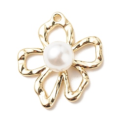 Light Gold Pendentifs en alliage, avec imitation perles acryliques de perles, fleur, or et de lumière, 25x21.5x9mm, Trou: 1.5mm