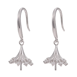Platinum Rhodium Plated 925 Sterling Silver Dangle Earring Findings, with Cubic Zirconia, For Half Drilled Beads, Clear, Platinum, 30x11mm, 22 Gauge, Pin: 0.6mm