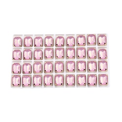 Rosa Claro Aurora (jm) coser en diamantes de imitación, diamantes de imitación de cristal facetado, Enlaces multifilares, con monturas de latón dorado, octágono rectángulo, rosa luz, 14x10x7 mm, agujero: 1 mm