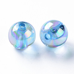 Bleu Bleuet Perles acryliques transparentes, de couleur plaquée ab , ronde, bleuet, 12x11mm, Trou: 2.5mm, environ566 pcs / 500 g