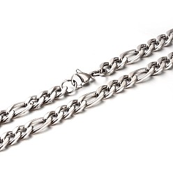 Stainless Steel Color 304 Stainless Steel Figaro Chains Necklaces, with Lobster Claw Clasps, Faceted, Stainless Steel Color, 23.8 inch(60.5cm)