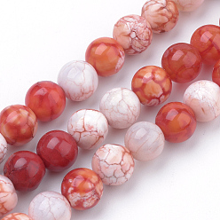 Orange Red Natural Weathered Agate Beads Strands, Dyed, Round, Orange Red, 8mm, Hole: 1mm, about 50pcs/strand, 15.7 inch(39.8cm)