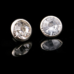 Plata Remaches de diamantes de imitación de cristal de latón, con 304 cubierta de acero inoxidable, para monedero bolso zapatos artesanía en cuero ropa cinturón, rondo, plata, 9.5 mm