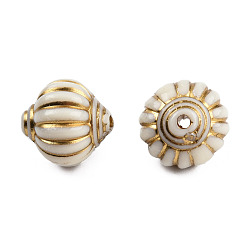 Beige Perles acryliques de placage lanterne, métal doré enlaça, beige, 14x14mm, trou: 2 mm, environ 368 pcs / 500 g