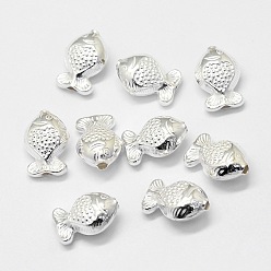 Silver 925 Sterling Silver Beads, Fish, Silver, 12.5x8.7x5.8mm, Hole: 1.3mm