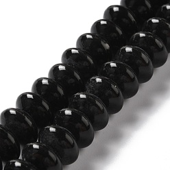 Negro Cuentas de porcelana hechas a mano pearlized, plano y redondo, negro, 12x7 mm, agujero: 1.6 mm, sobre 45 unidades / cadena, 12.40'' (31.5 cm)