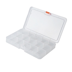 Clear 15 Grids Transparent Rectangle Plastic Beads Storage Containers, with Lids, Clear, 10.2x17.7x2.5cm, Inner Diameter: 3.1x3.3cm
