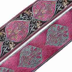 Rouge Violet Moyen Rubans de polyester à broder, ruban jacquard, accessoires du vêtement, Motif floral, support violet rouge, 2-3/8~2-1/2 pouces (60~65 mm), environ 7.66 yards (7m)/rouleau