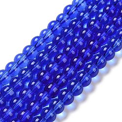 Bleu Moyen  Verre rondes rangées de perles, bleu moyen, 4mm, Trou: 1mm, Environ 75~80 pcs/chapelet, 11 pouce