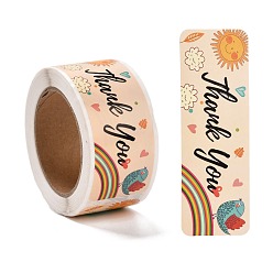 PeachPuff Rainbow Pattern Paper Gift Tag Stickers, Rectangle with Word Thank You Adhesive Labels Roll Stickers, for Party, Decorative Presents, PeachPuff, 2.8cm, about 120pcs/roll