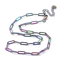 Rainbow Color Ion Plating(IP) 304 Stainless Steel Paperclip Chain Necklace, Rainbow Color, 16.34 inch(41.5cm)