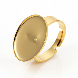 Oro Componentes de anillos de dedo de acero inoxidable ajustables 201, fornituras base de anillo almohadilla, oval, dorado, Bandeja: 18.5x13.5 mm, 17.5 mm