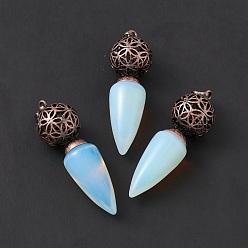 Opalite Opalite Big Pendants, Cone Charms with Rack Plating Brass Hollow Ball, Red Copper, Cadmium Free & Lead Free, 57~58x17.5~18mm, Hole: 8x5mm