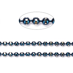 Морской Синий Латунные граненые шариковые цепи, окрашенные распылением, пайки, с катушкой, круглые, Marine Blue, 1.5 мм
