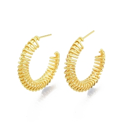 Matte Gold Color Brass Wire Swirl C-shape Stud Earrings, Half Hoop Earrings for Women, Nickel Free, Matte Gold Color, 30x6mm, Pin: 0.8mm