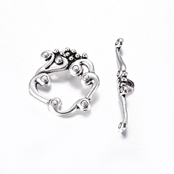 Antique Silver Alloy Toggle Clasps, Cadmium Free & Lead Free, Antique Silver, Flower: 24x27x2mm, Bar: 41x6x2mm, Hole: 1.5mm