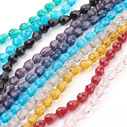 Color mezclado Abalorios de vidrio, facetados, gota, suncatcher cristal, color mezclado, 7.5~8x6 mm, agujero: 1.5 mm, sobre 66~68 unidades / cadena, 15.7 pulgada