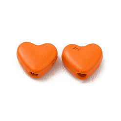 Dark Orange Heart Spray Painted Alloy Beads, Cadmium Free & Nickel Free & Lead Free, Dark Orange, 5x6x3mm, Hole: 1.2mm