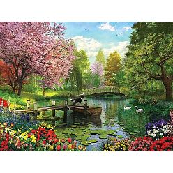 Colorful Spring Manor Scenery DIY Diamond Painting Kit, Including Resin Rhinestones Bag, Diamond Sticky Pen, Tray Plate and Glue Clay, Colorful, 300x400mm